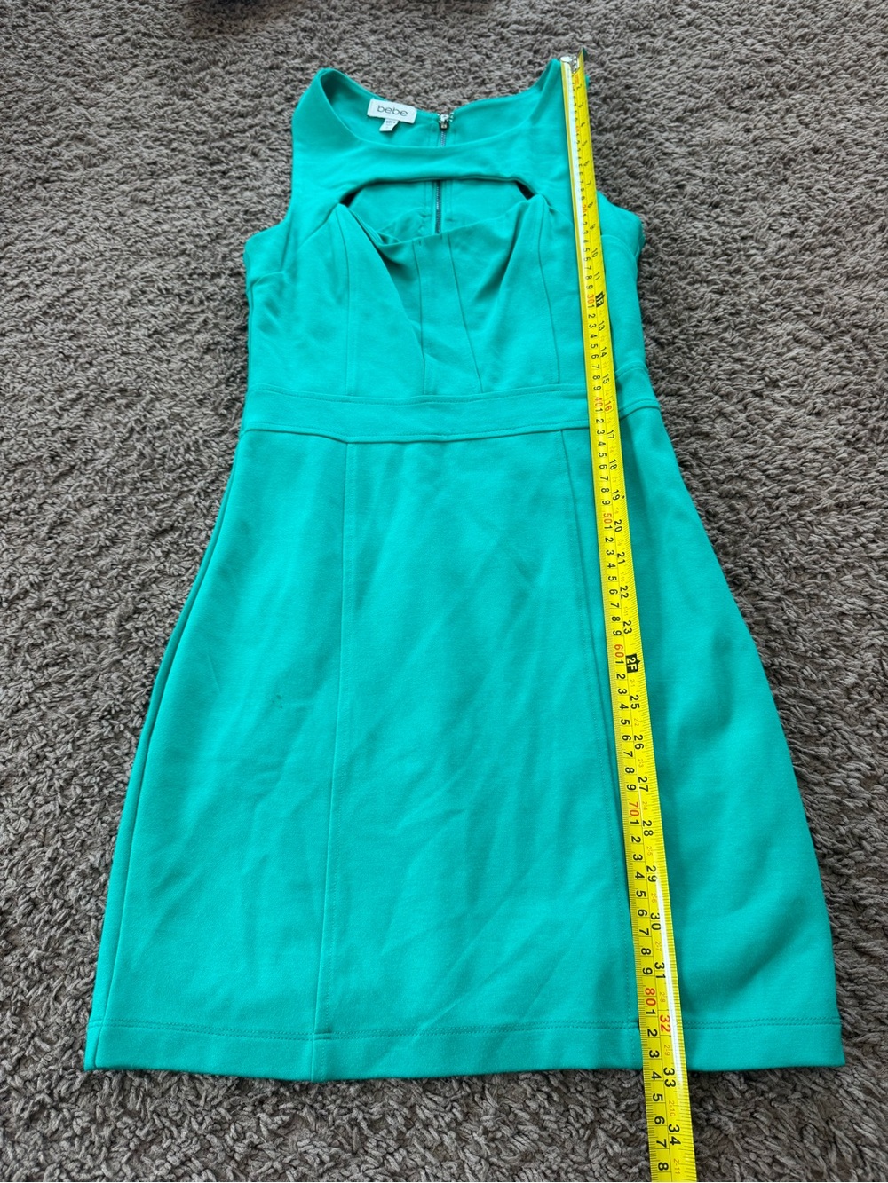 Bebe Bodycon Mini Dress Cut Out Front Teal Green Sleeveless Size S Small - Picture 8 of 10
